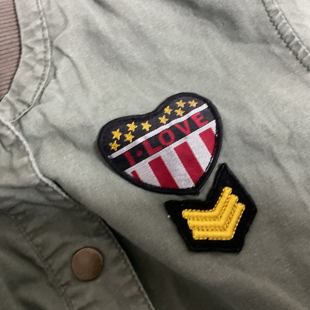 Bethany Mota Aeropostale Jacket‎ XL Army Green Bomber Patches Linen Grunge Y2K - Picture 3 of 10